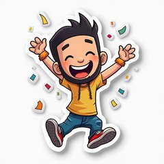 Cartoon Drake dancing joyfully with party confetti