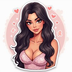 Cartoon Kim Kardashian winking with sparkles and hearts
