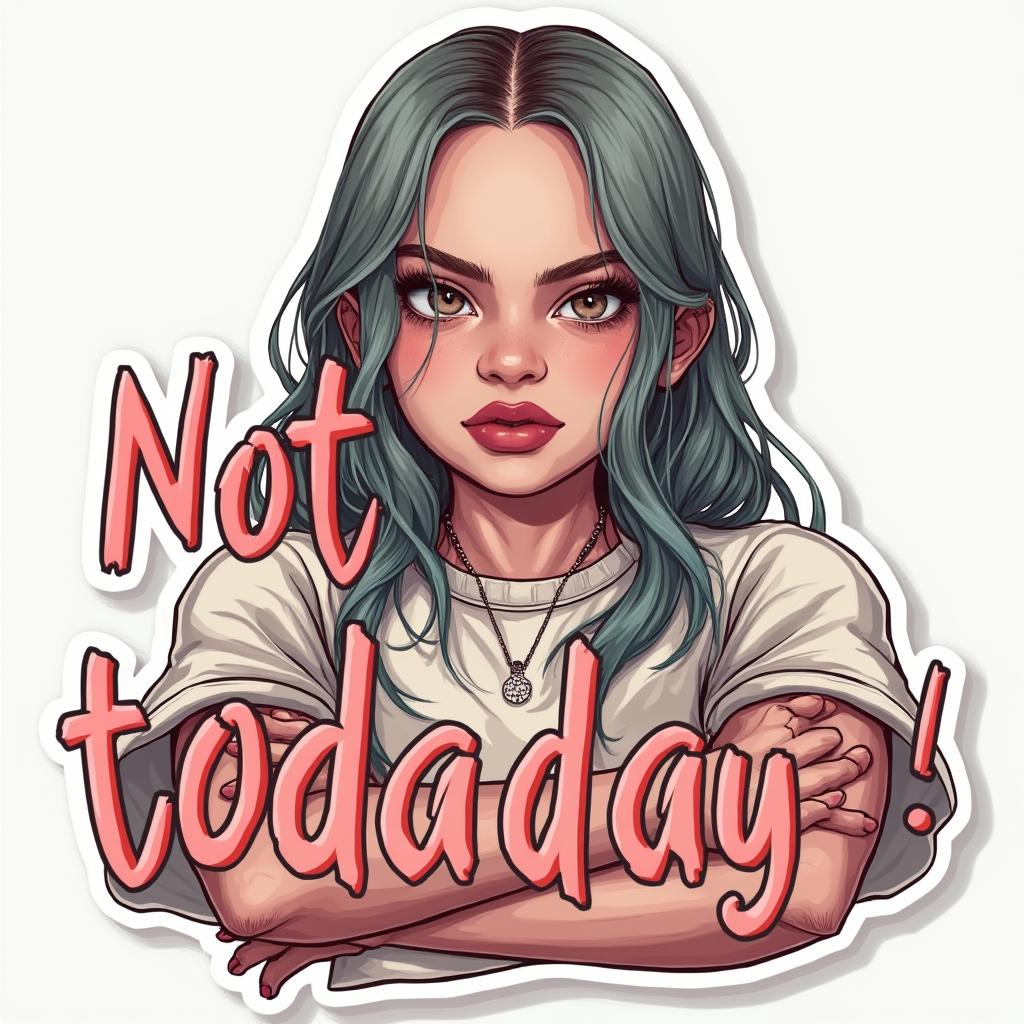 Meme of Billie Eilish with a sassy look and 'Not today!' text.