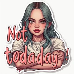 Meme of Billie Eilish with a sassy look and 'Not today!' text.
