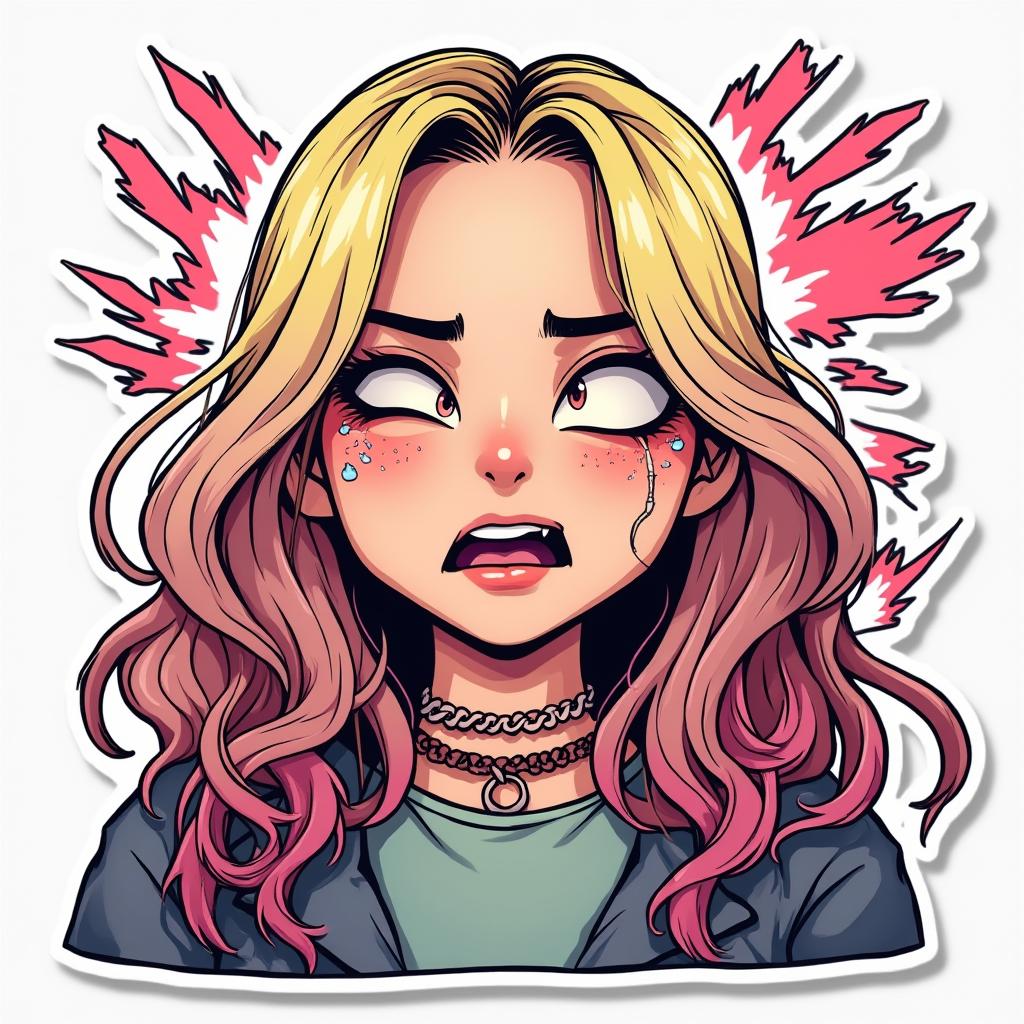 Cartoon Billie Eilish rolling her eyes dramatically with a sassy smirk.