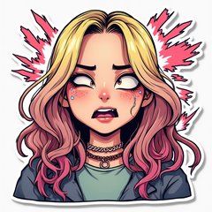Cartoon Billie Eilish rolling her eyes dramatically with a sassy smirk.