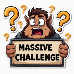 Cartoon Mr. Beast looking nervous holding a challenge sign