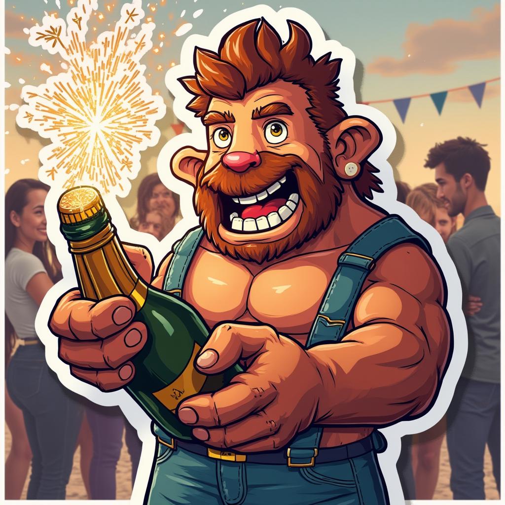 3D rendered Mr. Beast popping champagne with friends