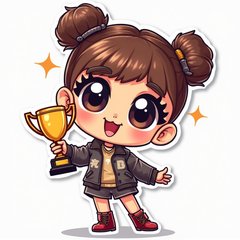 Chibi Zendaya celebrating with a trophy and cute expression