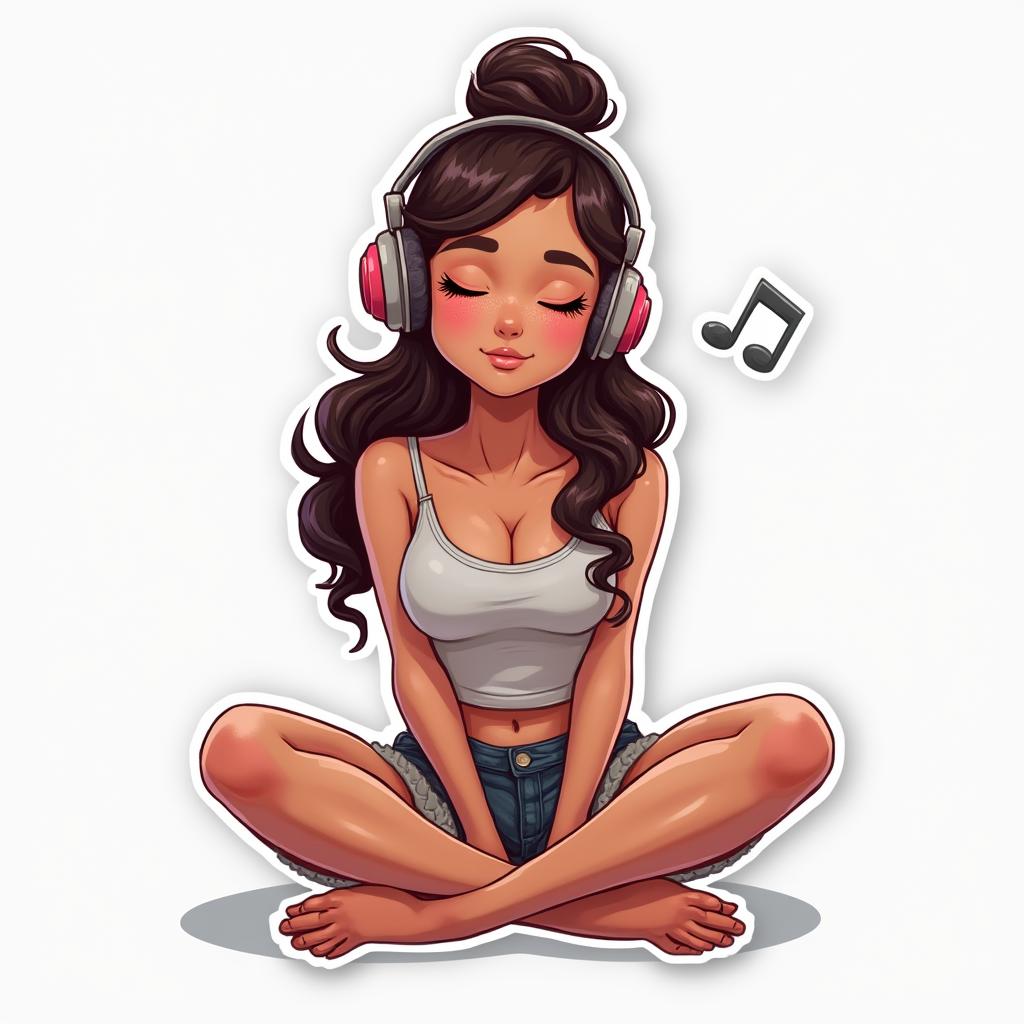3D rendered Zendaya sitting relaxed with headphones enjoying music