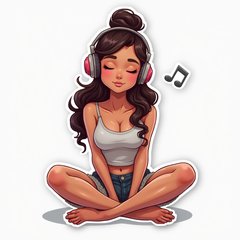 3D rendered Zendaya sitting relaxed with headphones enjoying music