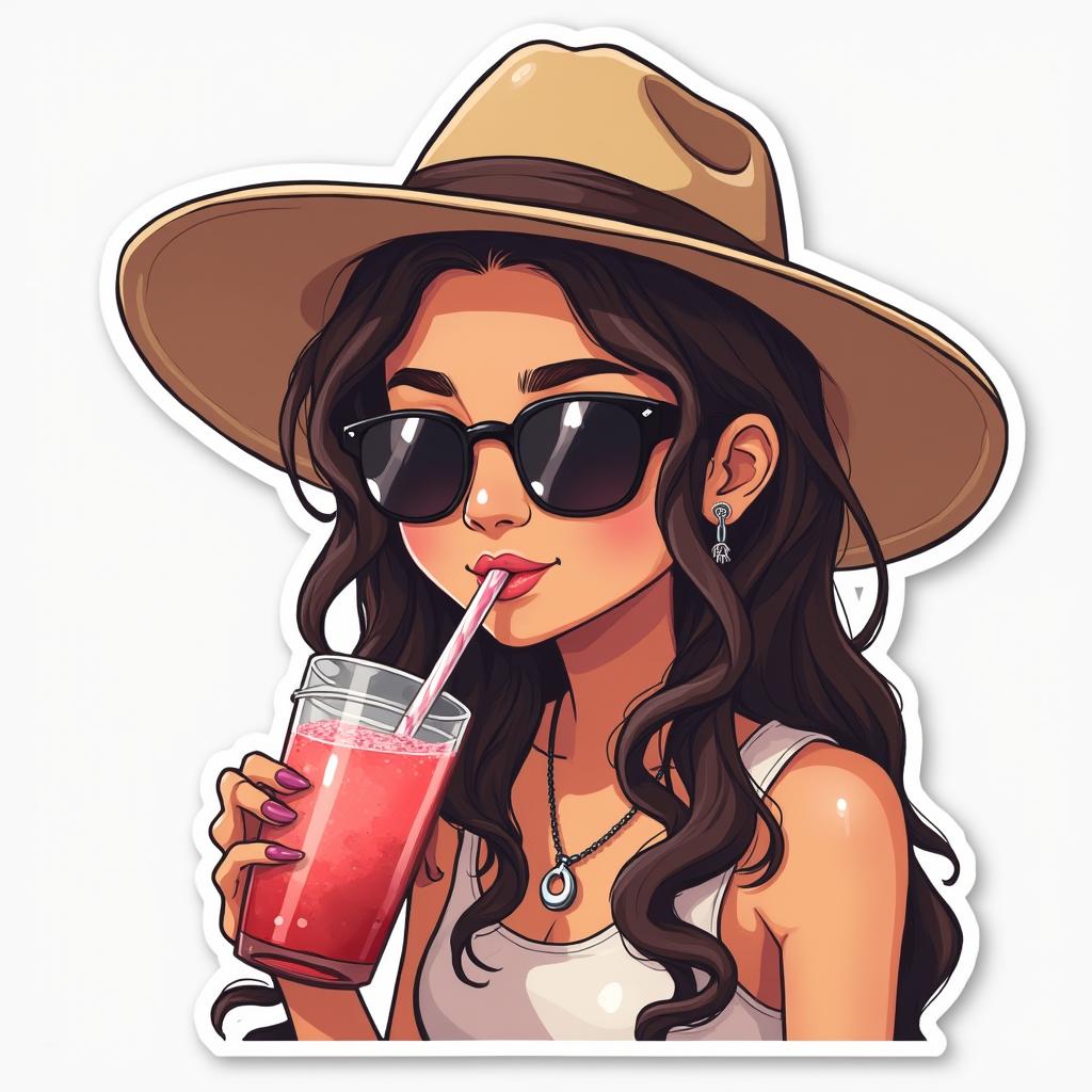 Doodle of Zendaya sipping a smoothie with sunglasses and a hat