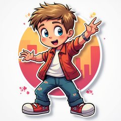 Cartoon Justin Bieber dancing with energetic expressions
