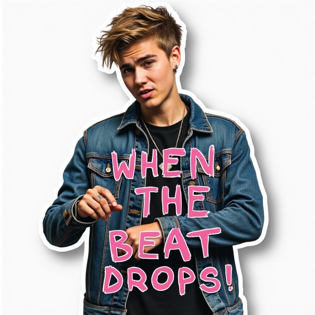 Meme sticker of Justin Bieber dancing with funny caption