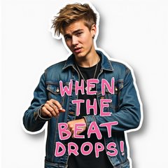 Meme sticker of Justin Bieber dancing with funny caption