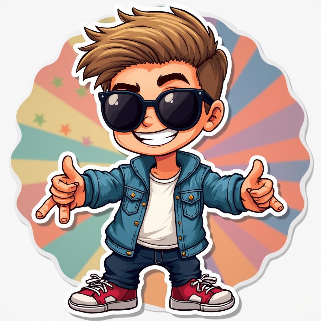 Cartoon Justin Bieber posing in sunglasses with a smile