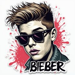 Graffiti-style Justin Bieber in sunglasses with spray paint effects