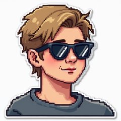 Pixel art Justin Bieber in sunglasses in retro style