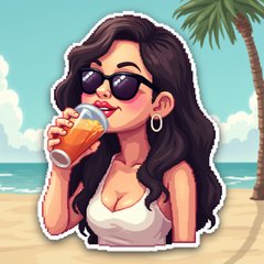 Emoji-style Selena Gomez relaxing with sunglasses and drink