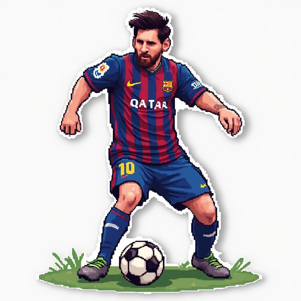 Pixel art style Lionel Messi in action with a soccer ball