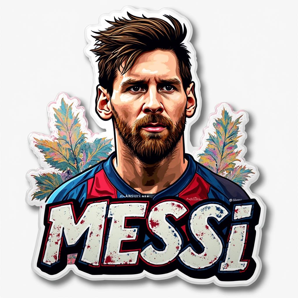 Graffiti style sticker of Lionel Messi with vibrant mural and name