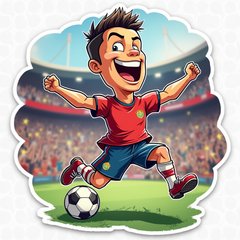 Cartoon Cristiano Ronaldo jumping with joy after scoring a goal