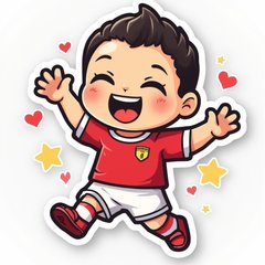 Kawaii chibi Cristiano Ronaldo celebrating with hearts and stars