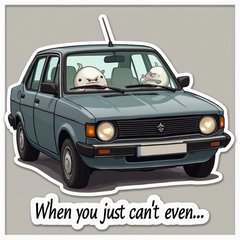 Meme-style grumpy car parked with caption 'When you just can't even...'