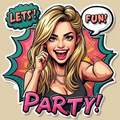 Comic book style Miley Cyrus striking a fun pose at a party