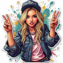 Graffiti-style Miley Cyrus celebrating victory with urban elements