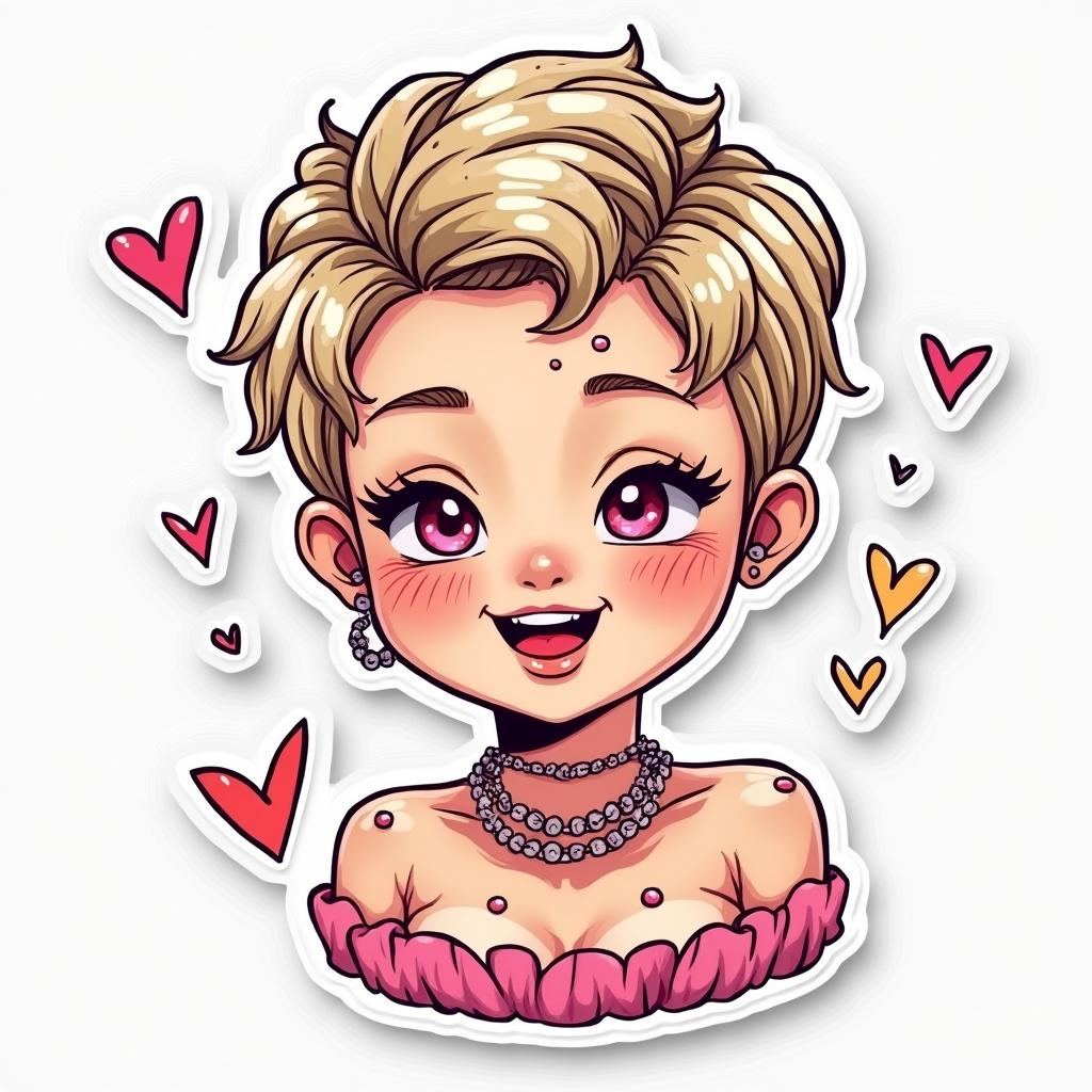 Doodle-style Miley Cyrus with playful elements and a sassy look