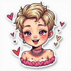 Doodle-style Miley Cyrus with playful elements and a sassy look