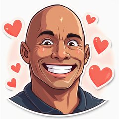 Kawaii Dwayne Johnson with a big smile and hearts around him