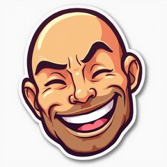 Emoji-style Dwayne Johnson winking and smiling brightly