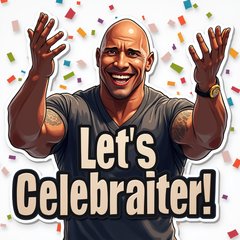 Meme sticker of Dwayne Johnson throwing confetti with 'Let’s Celebrate!' text