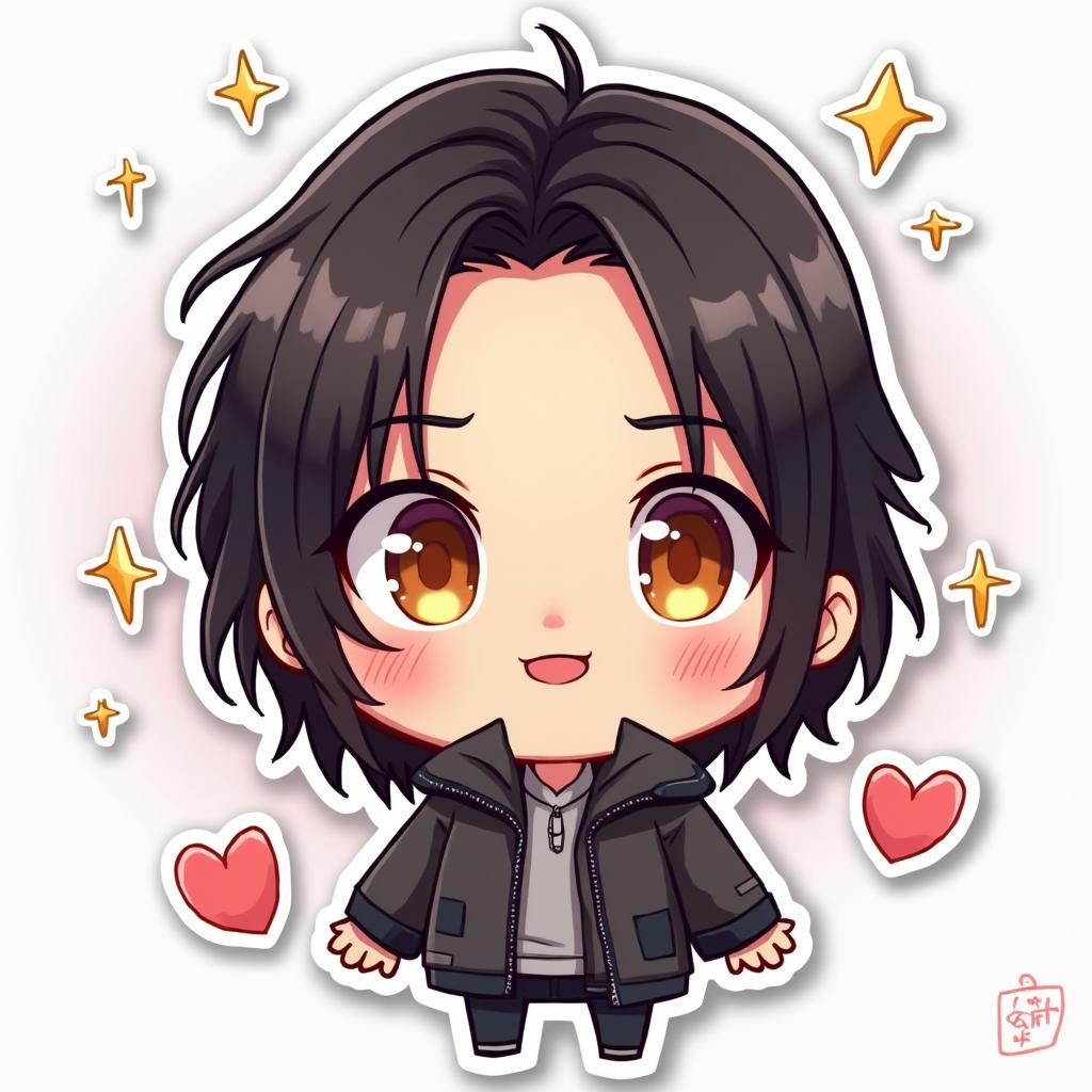 Kawaii Keanu Reeves with sparkling eyes and hearts