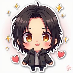 Kawaii Keanu Reeves with sparkling eyes and hearts