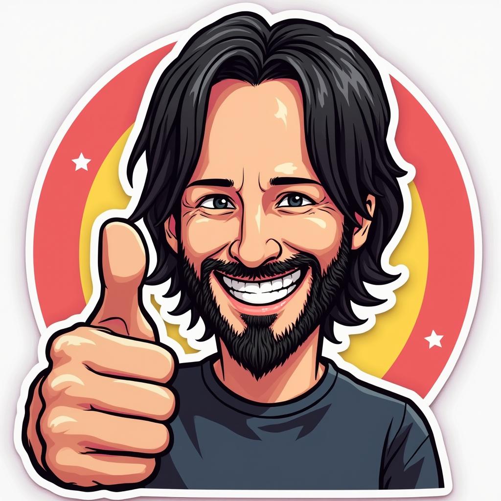 Cartoon Keanu Reeves smiling and giving a thumbs up