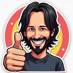Cartoon Keanu Reeves smiling and giving a thumbs up