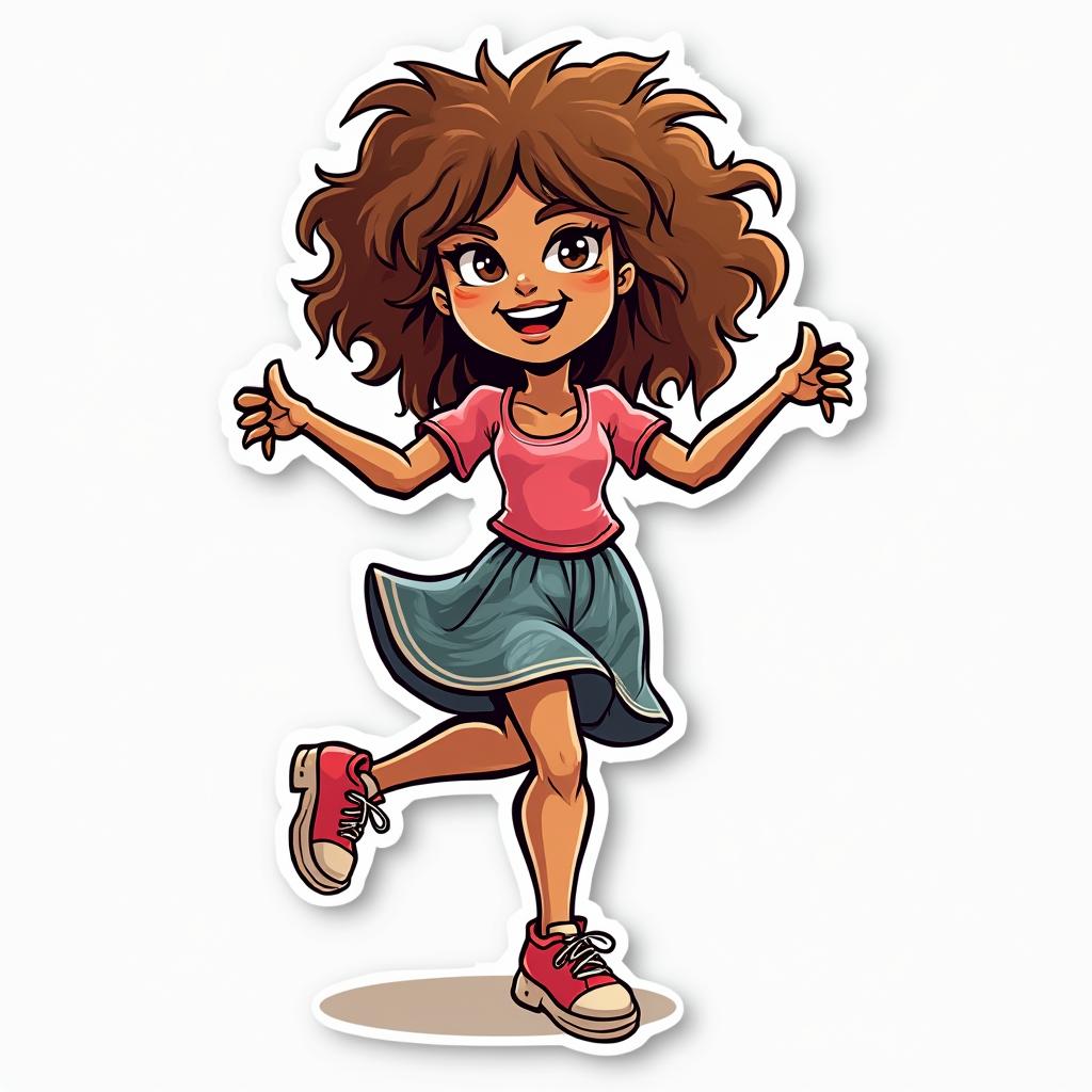 Doodle sticker of Tina Turner dancing with playful lines and colors