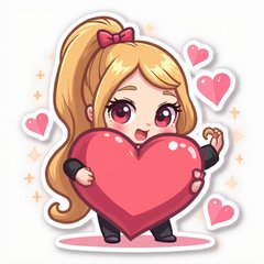 Kawaii Ariana Grande holding a big heart with smaller hearts around