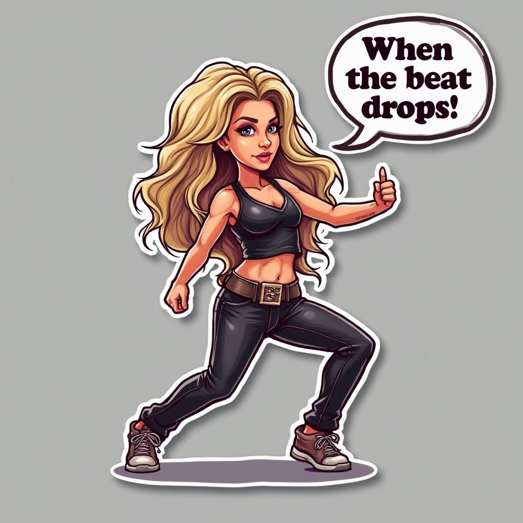 Meme sticker of Shakira dancing with caption 'When the beat drops!'