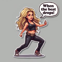 Meme sticker of Shakira dancing with caption 'When the beat drops!'