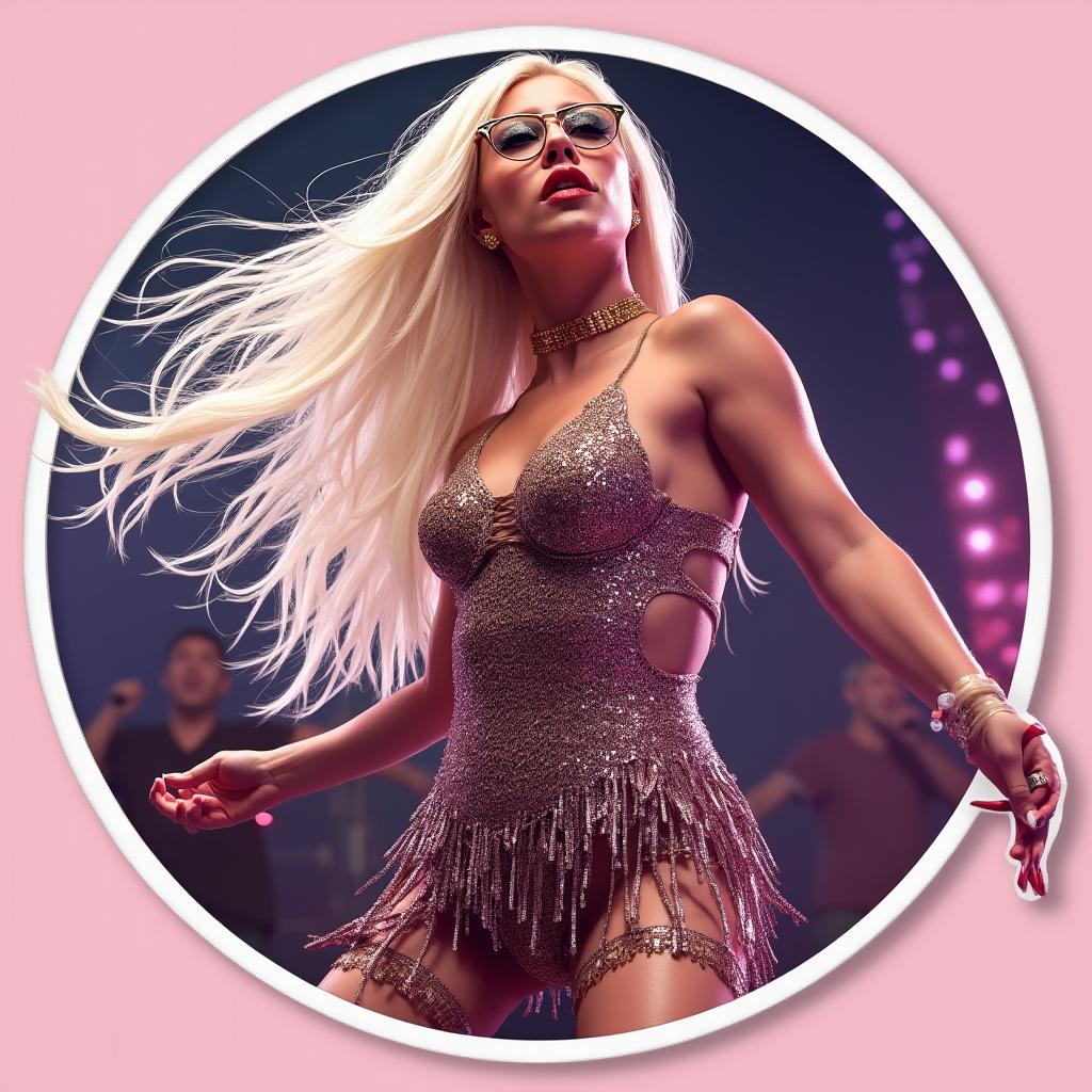3D rendered Lady Gaga in a dynamic dance pose with a sparkling outfit