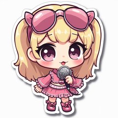 Chibi fan wearing a Lady Gaga outfit holding a glittery microphone