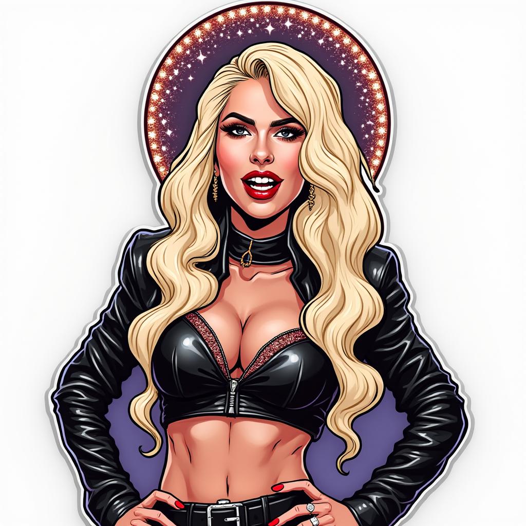 Lady Gaga in a striking outfit with glitter and lights around her