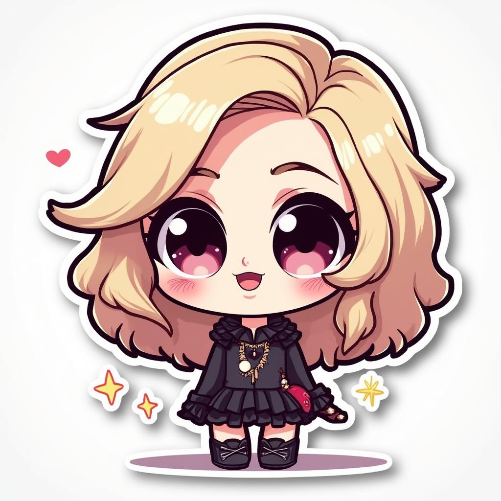 Kawaii Lady Gaga with big eyes in a glamorous outfit surrounded by stars