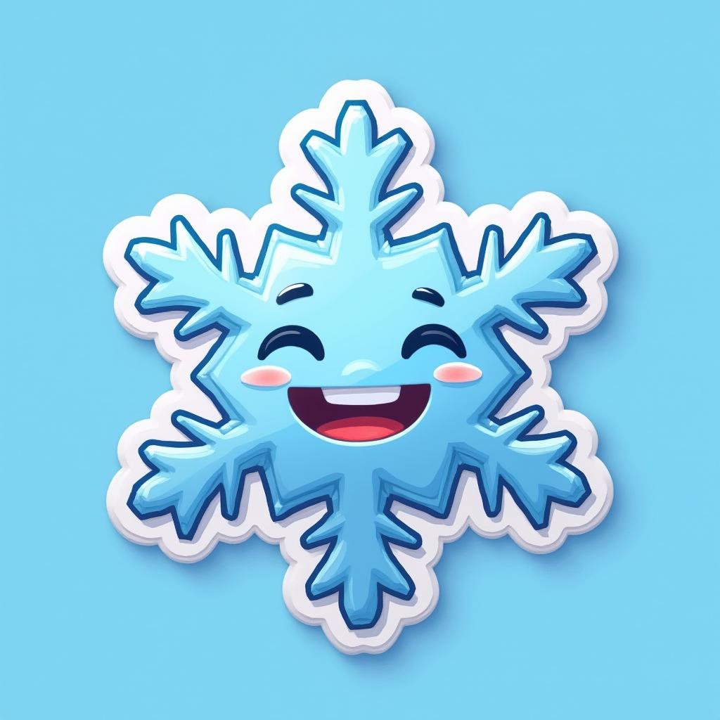 Emoji-style snowflake with a happy face on a blue background