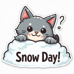 Meme cat peeking from snow with 'Snow Day!' caption