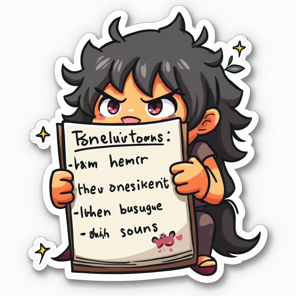 Meme character writing New Year's resolutions with funny doodles
