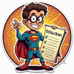 Comic book superhero with a list of New Year's resolutions