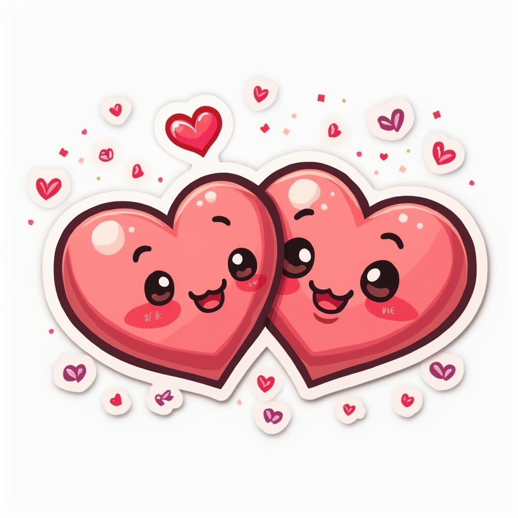 Kawaii hearts with big eyes and confetti for Valentine's Day