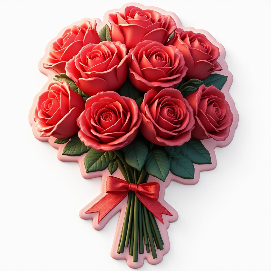 3D rendered bouquet of red roses with dew drops