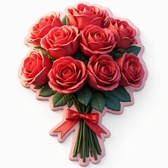 3D rendered bouquet of red roses with dew drops